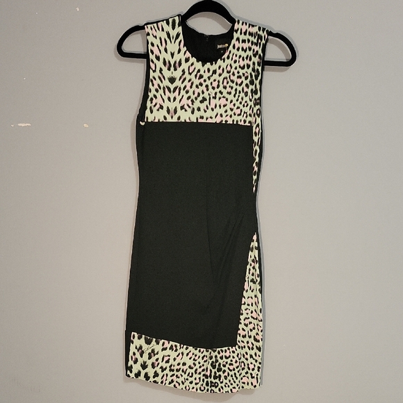JUST CAVALLI Black and Leopard Print Mini Dress - Picture 3 of 11